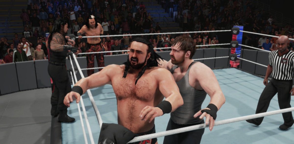 floydbanks2k26's tweet photo. #DeanAmbrose (@JonMoxley) gets some action with @DMcIntyreWWE as @WWERomanReigns gets some rest. A Bulldog for your troubles in this #WWERaw male #SurvivorSeries.  

#XboxOne #PPVTrend #WWE2K19 #UniverseMode #RomanReigns #SethRollin #BraunStrowman  #DrewMcIntyre #JinderMahal https://t.co/FePYOaH6Oa