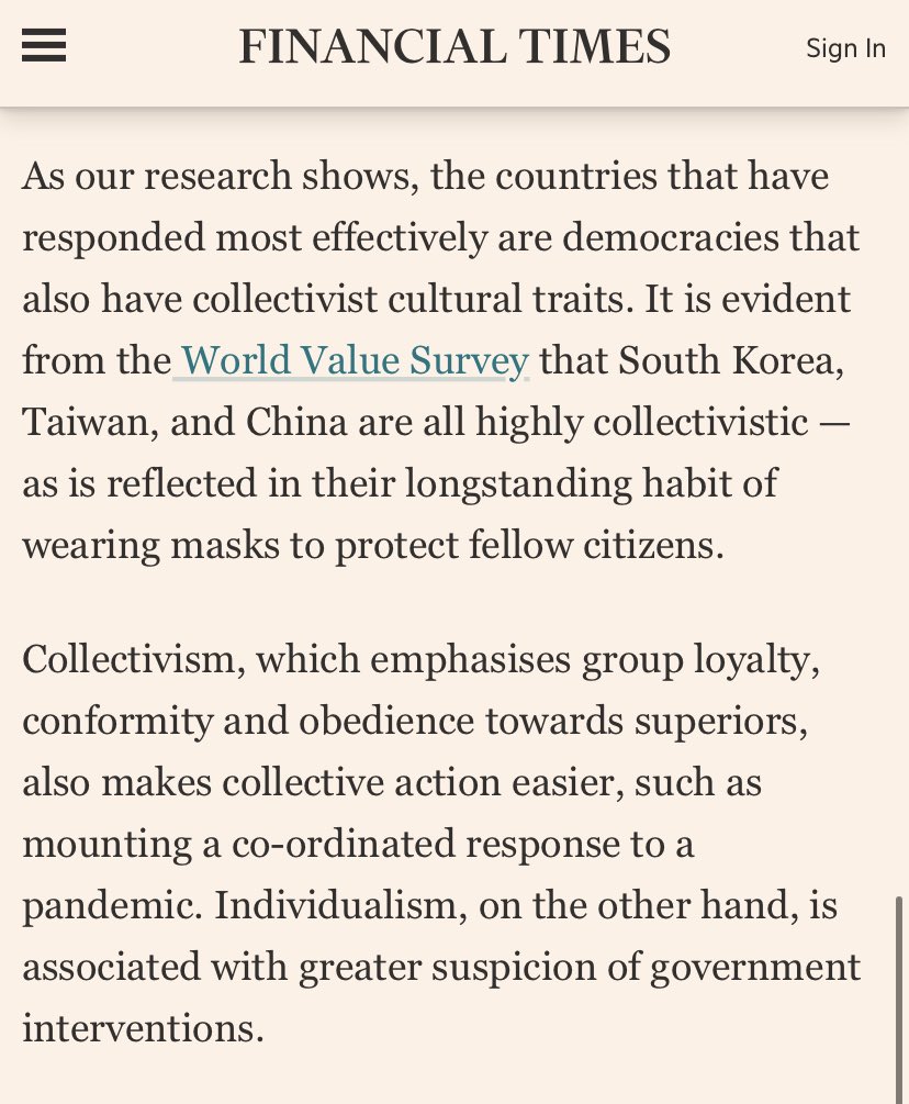 I’ve read so many of these articles, and they’re pretty much indistinguishable from one another. For instance, you can always count on them to fall back on the lazy orientalist “collectivism (East) vs. individualism (West)” argument.