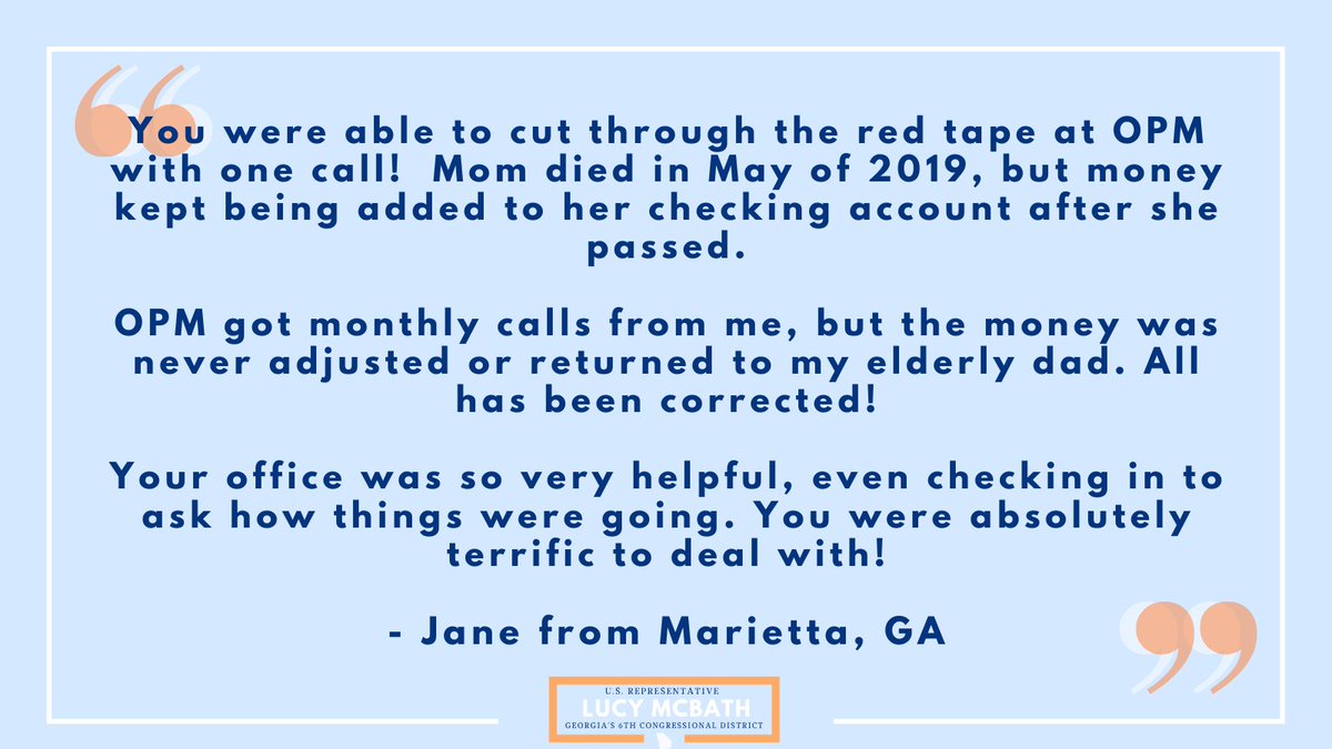 Jane from Marietta requested our assistance with the Office of Personnel Management after her mother passed away. #GA06