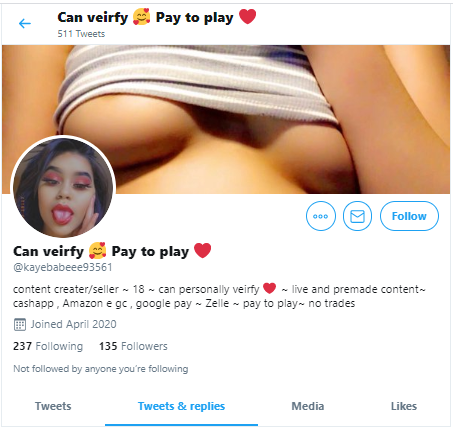 Update! This  #OnBlast CP-peddling Scammer keeps making MORE accounts!-  @kayebabeee93561-  @sexxysinnner-  @sbabeee4329Her media before Mar 22 is ILLEGAL/underage! #RT &  #REPORT to  https://help.twitter.com/forms/cse & for Suspension-Evasion!GET THIS CP-SPREADING TRASH OUT OF HERE!