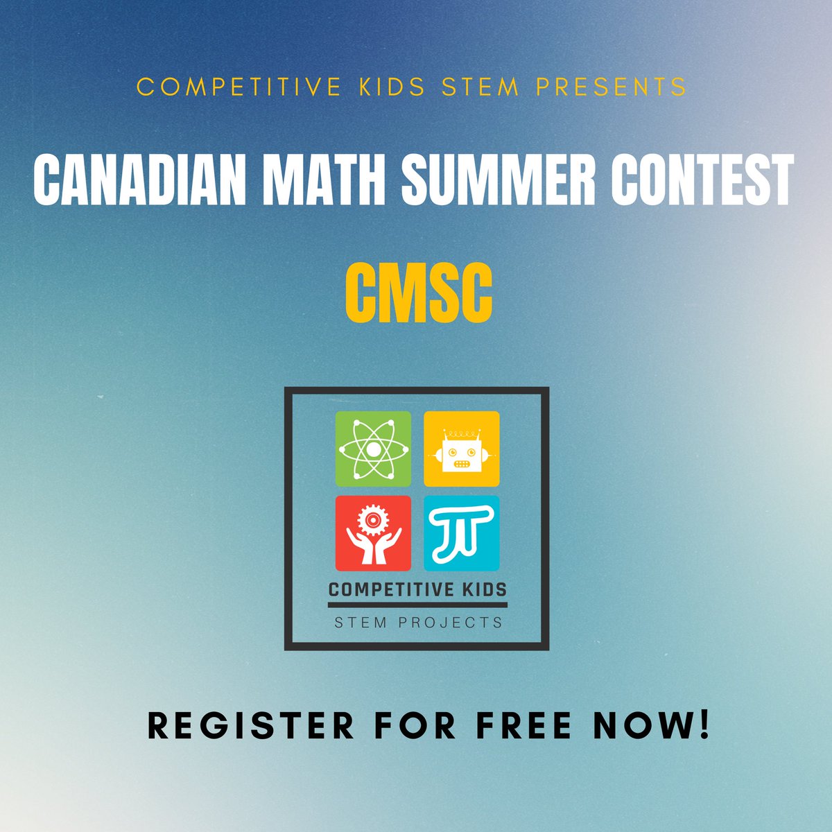 ckstem's tweet photo. CMSC is a contest consisting of 5 different contest over the timespan of July 6th - August 14th. This is for all students from grades 5-8 and is completely free! Sign up now at https://t.co/7XJQHkE7eB and email us at info@competitivekids.org for any questions! https://t.co/CbvDRwvIcS