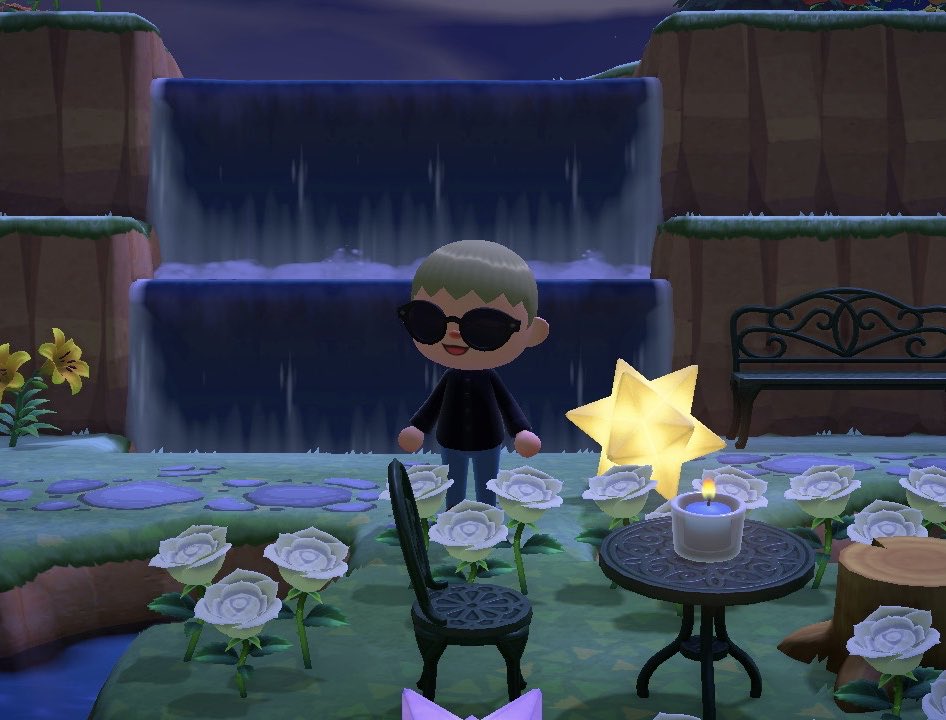 squirtmire's tweet photo. ok ok, me vs. my villager: MOODY WATERFALL EDITION. (yeah I don’t have any other island content to post so) https://t.co/u9aDeowtIe