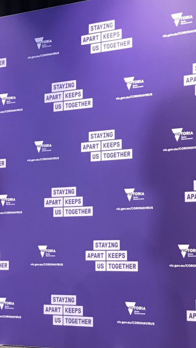 Premier  #dandrews Press Conference : Media wall background is back to Victoria blue from the Corona Purple. : image credit  @andrew_lund  #springst