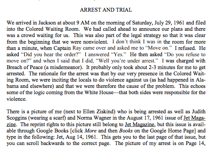 On the Civil Rights Movement Archive website, Rick Sheviakov, another Freedom Rider wrote about his arrest with 9 others including Sally Rowley in Jackson, Mississippi on July 29, 1961. https://www.crmvet.org/nars/sheviakov-fr.pdf