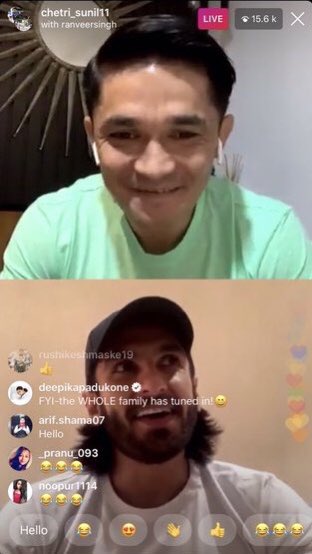 Deepika left comments on Ranveer’s Instagram live with Sunil Chhetri #deepveerDeepika: FYI-the WHOLE family has tuned in!Deepika: he’s a very good writer even now…also Ritika Didi
