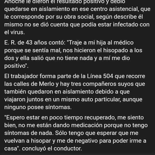 jotaleonetti's tweet photo. POSITIVO #COVID19 EN #LINEA216
#Colectivero internado en el sanatorio de Merlo.
Hay otros 3 chóferes aislados, ya que viajaban juntos en el auto.
📲 @MerloNoti 
https://t.co/P2Ymoo8xX7