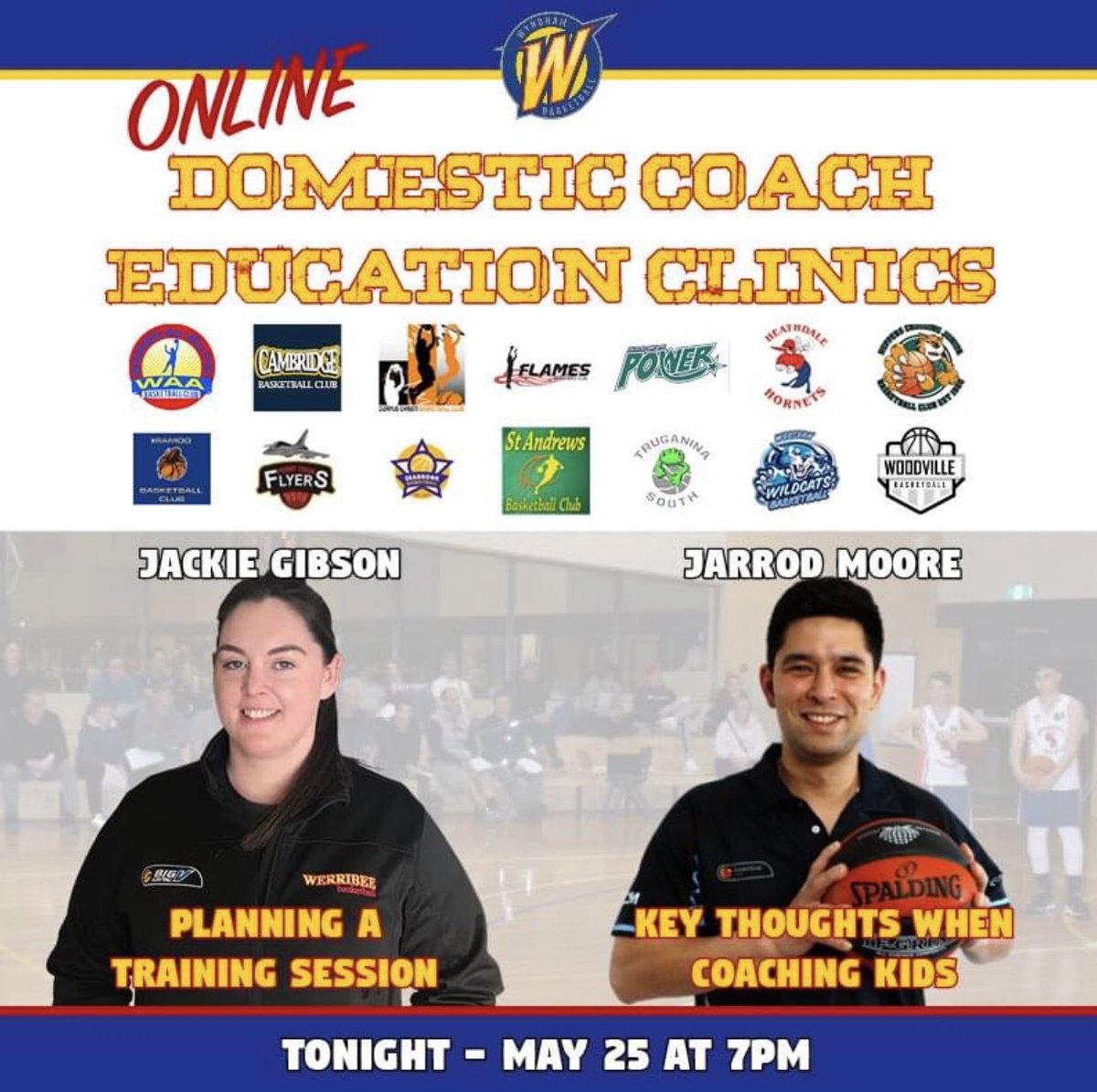 The first of our 5 Online Domestic Coach Education Clinics gets underway TONIGHT!

We've got a cracking line up tonight - Basketball NSW's Jarrod Moore and WBA's Jackie Gibson

You can register for the entire series here - membership.sportstg.com/regoform.cgi?f…