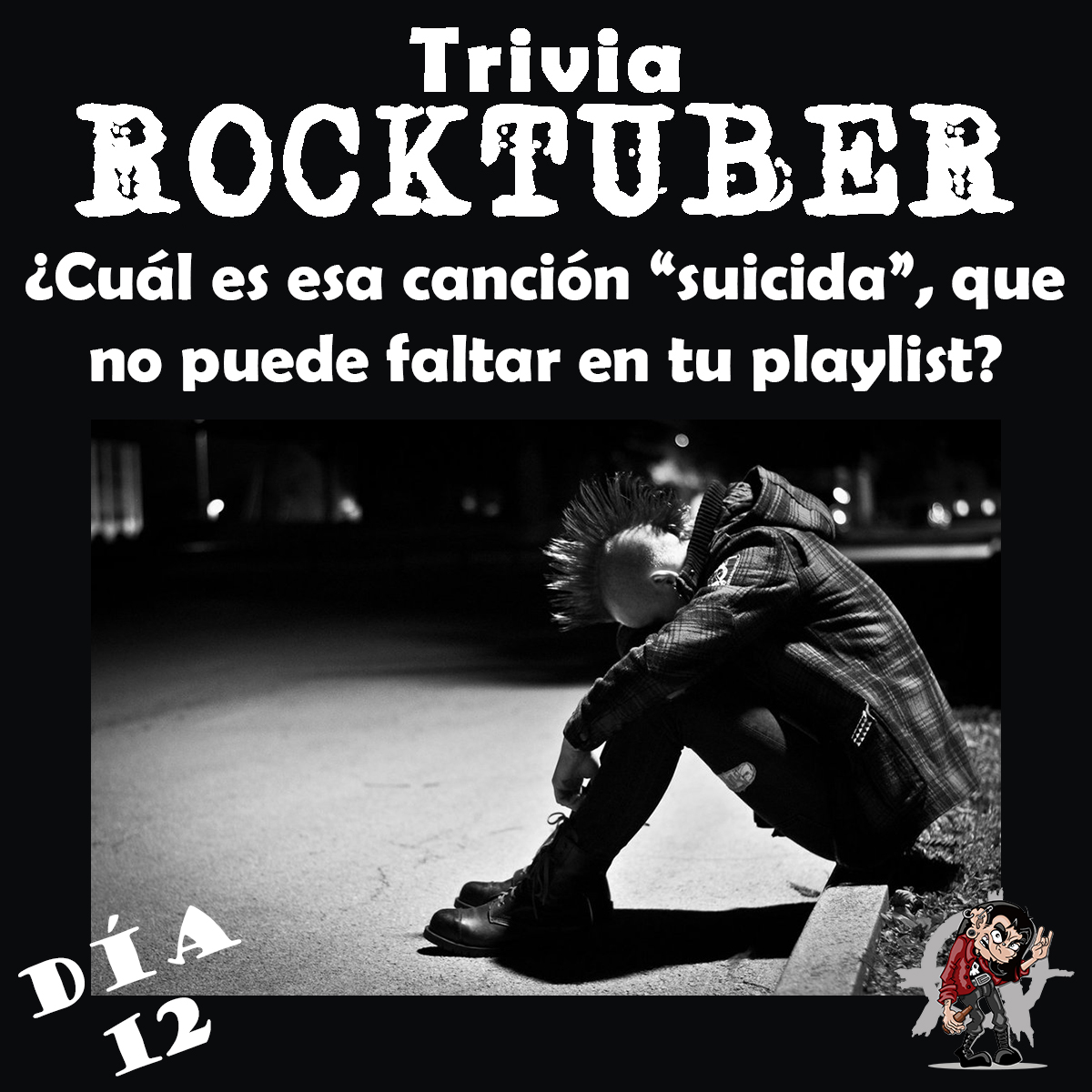 Rocktuver's tweet photo. ⚠ Volvió la #TriviaRocktuber! ⚠
Sigamos jugando. Dale RT, contándonos tu elección! 🤟
DÍA 1⃣2⃣: Es un domingo muy oscuro, a estas horas. Por ello queremos saber cuál es esa canción que te asesina por dentro (al escucharla), y es infaltable en tu lista de reproducción... 🔪 https://t.co/e5JPAkFVup
