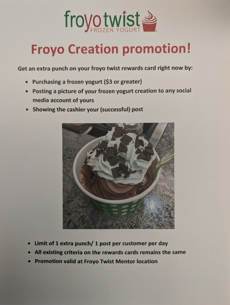froyotwist's tweet photo. We hope everyone is having a wonderful Memorial Day weekend! It’s finally starting to feel like summer and there’s no better way to celebrate than with a delicious froyo creation. Post a photo of your froyo on social media and get an extra punch on your rewards card! https://t.co/E0PamnBCSq