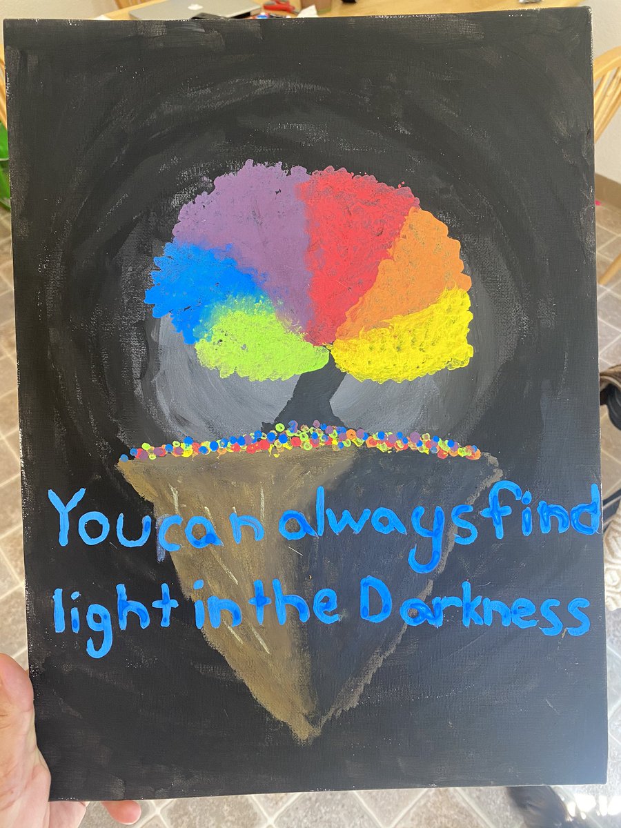 My youngest son painted this for a school assignment. Students were asked to do a creative project that was inspirational during these wonky times. Thankful for the teachers that are going the extra mile to remind children to look for the positive. #positivereframing #covidteach