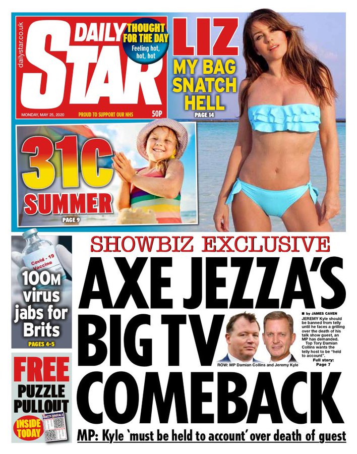 Monday's Star: “Axe Jezza’s big TV comeback” #TomorrowsPapersToday #BBCPapers (via @hendopolis)