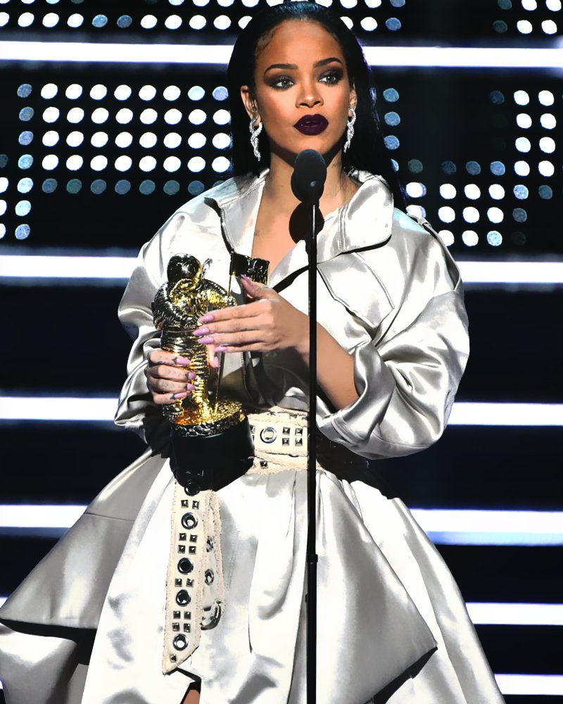 In 2016,  @rihanna dropped one of the most critically-acclaimed projects of the past decade, her 8th album  #ANTI. The album's first two singles became her milestone 14th #1 hit and her longest-charting hit ever, respectively. That year, she also won the coveted VMA Vanguard Award.