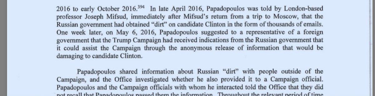 14\It was the next day, May 6th, when PapaD *allegedly* suggested to a representative of the Australian government that the Russians may assist the Trump campaign by “the anonymous release of information that would be damaging to candidate Clinton.”