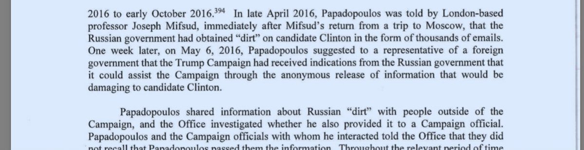 14\\It was the next day, May 6th, when PapaD *allegedly* suggested to a representative of the Australian government that the Russians may assist the Trump campaign by “the anonymous release of information that would be damaging to candidate Clinton.”