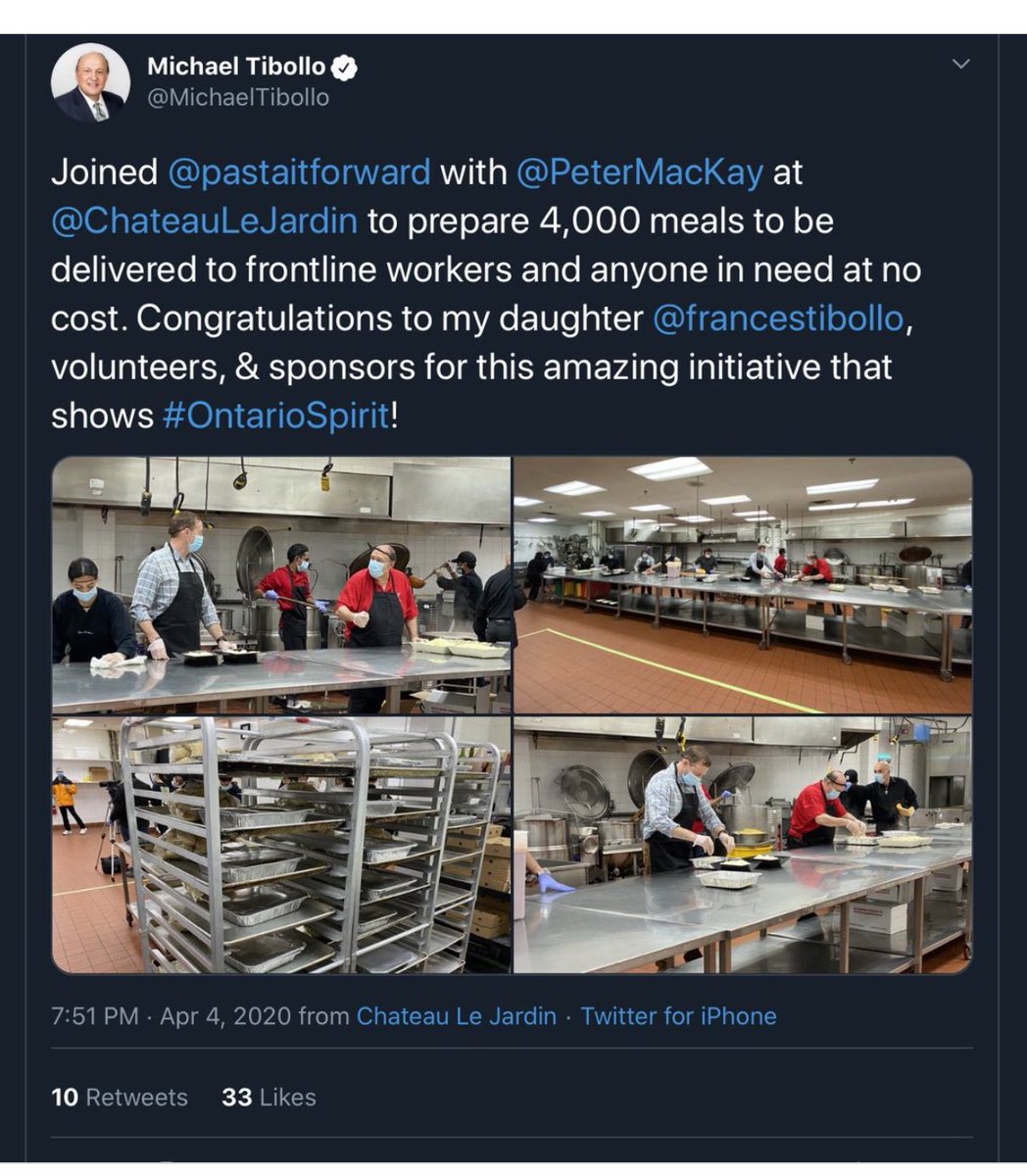 Tibollo is on the right in the picture spending his day making food while his (former CPC candidate) daughter raises money for the banquet hall to make food. This alone should be an enormous scandal.