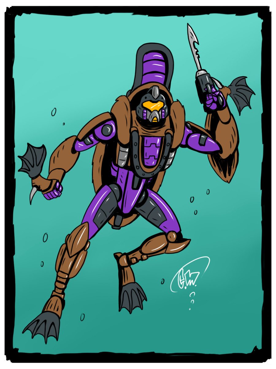  #beastwars drawing day 19!  @sega_slut said platypus+amphibious combat warrior. Didn't say a faction so I picked. It's a pred! Trying to even out the field a bit. Also, spoiler alert, tomorrow's drawing will also be a platypus  #dailydrawing  #digitalart  #characterdesign