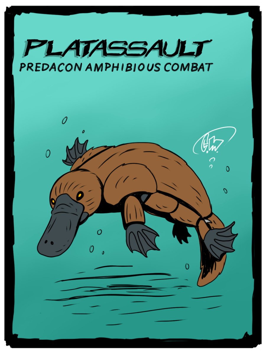  #beastwars drawing day 19!  @sega_slut said platypus+amphibious combat warrior. Didn't say a faction so I picked. It's a pred! Trying to even out the field a bit. Also, spoiler alert, tomorrow's drawing will also be a platypus  #dailydrawing  #digitalart  #characterdesign