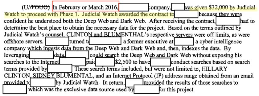 11\\In “February or March” of 2016, Judicial Watch funded an investigation to discover if, indeed, Clinton’s server was infiltrated by a foreign entity.