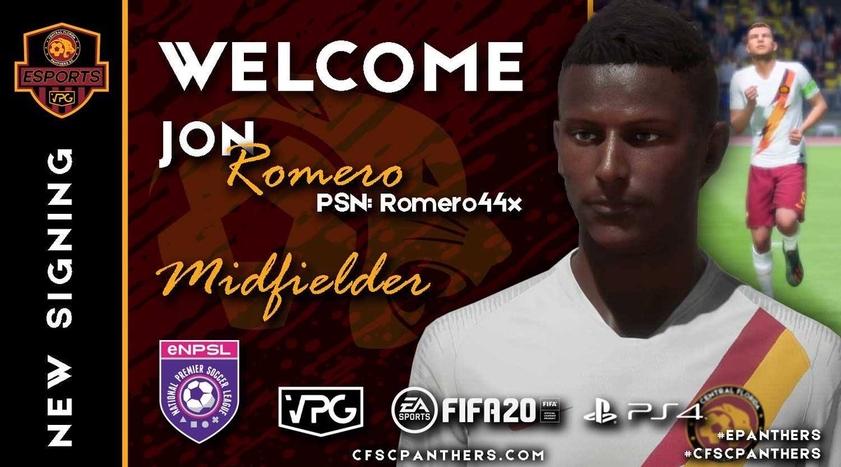 CfscPanthers's tweet photo. Another signing we are happy to announce today. Midfielder Jon Romero has joined the Panthers #eSports squad after a very impressive trial. We look forward to seeing all of our new signees take the virtual pitch. Forza Panthers!
#eNPSL #vpg #centralflorida  #epanthers #esports https://t.co/LN7c8NTgiS