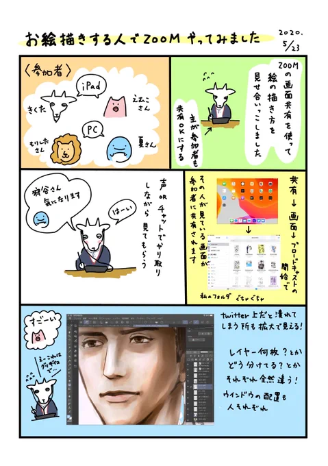 ZOOMでお絵描き環境など見せ合いっこしました。めちゃめちゃ楽しかったし勉強になったよ!ありがとうございました! 