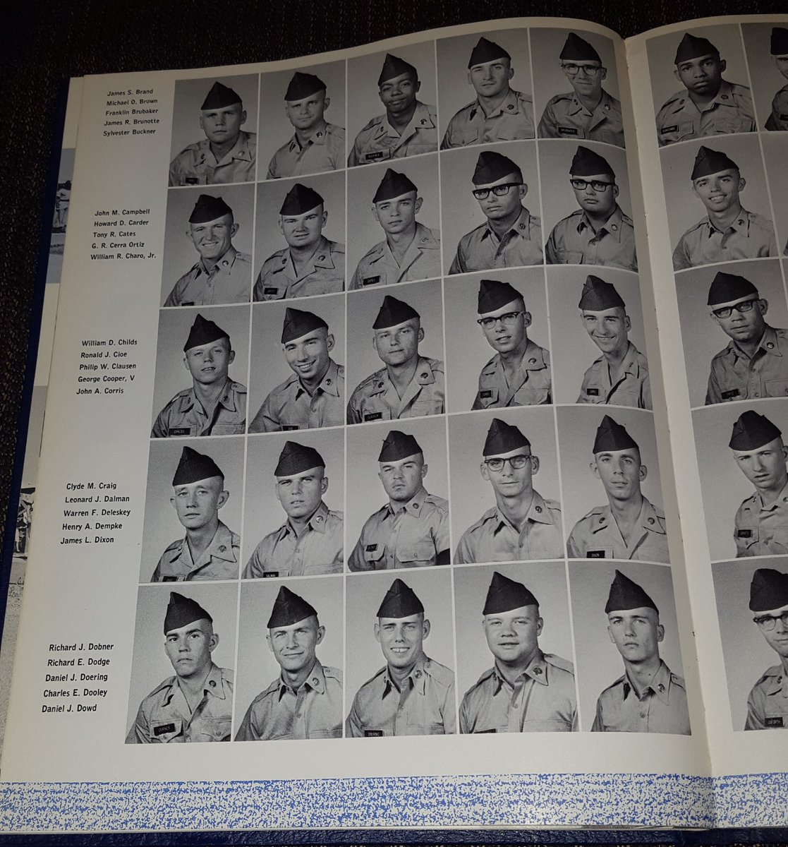 Yesterday I went to an estate sale and bought this book company d fifth battalion 3rd Brigade November 2nd 1967 basic training graduation class. Most of these guys probably went to Vietnam. Some did not come back. Photos below.