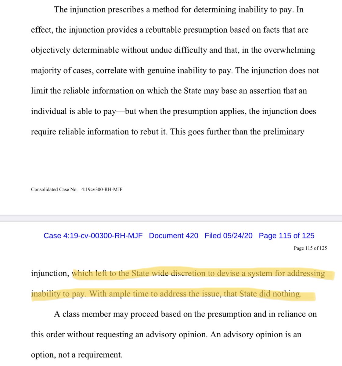 Judge Hinkle gave Florida an opportunity to devise a system for determining which former felons cannot afford to pay their fines and fees. The government refused—which is insane—so Hinkle created one himself. Florida doesn’t like it? Too bad. DeSantis and co. missed their shot.