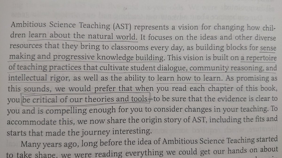 Chewing on the vision/theory of change in preface/Ch. 1 of the  @ASTbigideas book:1) Not sure I've ever read a teaching book that encourages me in par 1 to be critical & make sure that the evidence is clear and compelling to me before changing practice. -c-  #ASTBookChat
