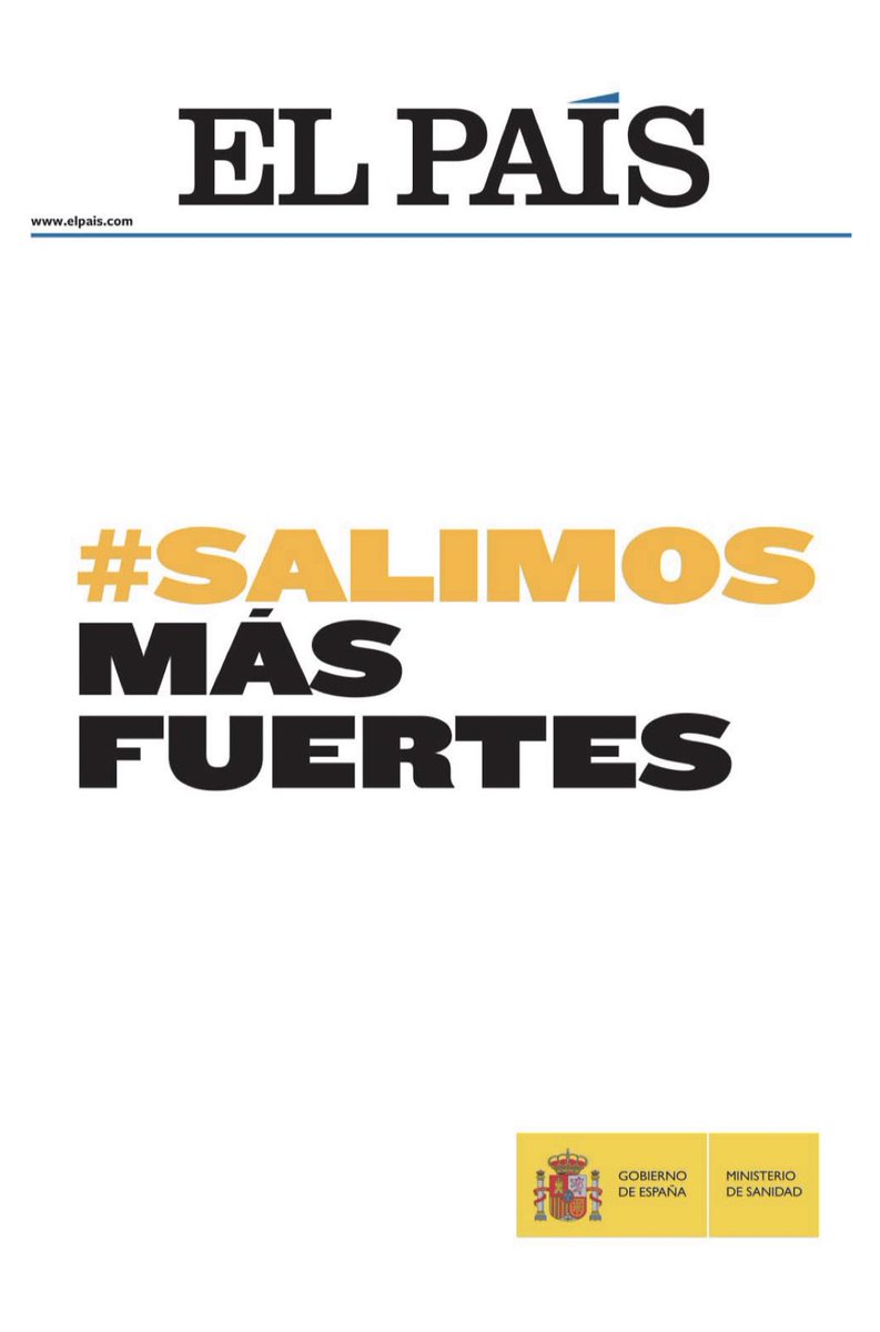 electo_mania's tweet image. ‼️Este lunes los principales periódicos con edición impresa del país llevan una portada especial con un mensaje del Gobierno.

👉🏻En la primera página el mensaje #salimosmasfuertes

👉🏻En la segunda una infografía informativa sobre la fase 1.

electomania.es
