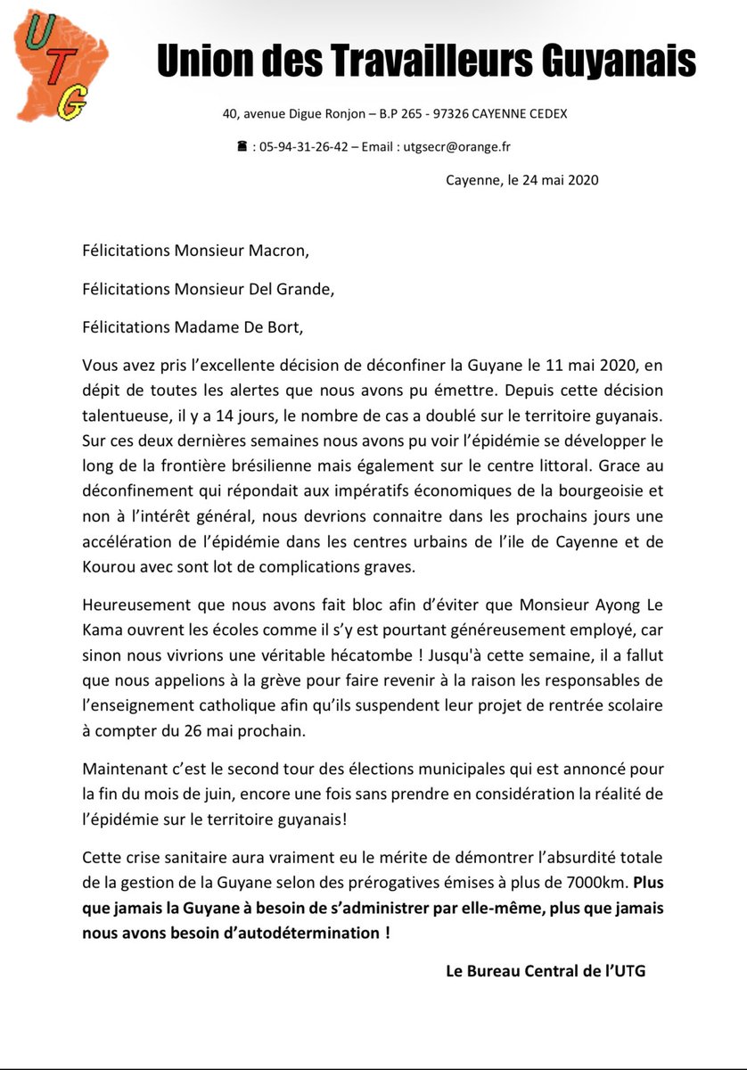 ChogUtg's tweet photo. Triste réalité.... 
Avec le Dictat de ces gens de passages venus exclusivement se gargariser financièrement en Guyane. Le resultat est sans équivoque : une gestion chaotique de la pandémie. Nous devons prendre notre destin en main pour NOTRE Guyane. @RadioPeyi @guyla1ere https://t.co/ZAZcYSfLhr