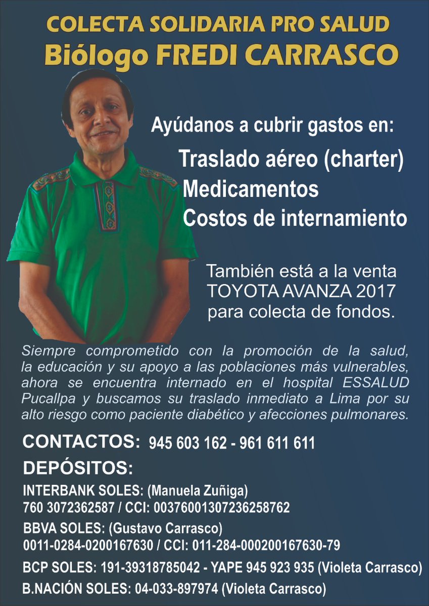 Fatima_H_L's tweet photo. Los @Cbiologosperu tambien estamos #EnprimeraLinea frente a esta pandemia por #COVID19
Seamos solidarios y apoyemos a nuestro colega Vicedecano Nacional CBP #FrediCarrasco
#BiologosUnidos 
@fenabiolperu
@Minsa_Peru
@presidenciaperu
@MartinVizcarraC 
@victorzamora https://t.co/f3caKBykmX