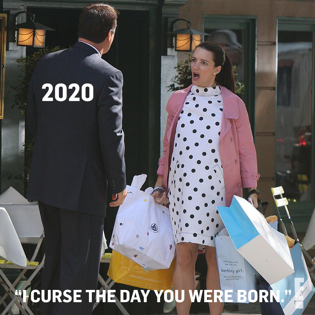 Our three quarantine moods. In need of big plans? Join us tonight to watch the Sex and the City movie at 9:30 PM/12:30 AM on E! 🍸💋eonli.ne/3glmecj