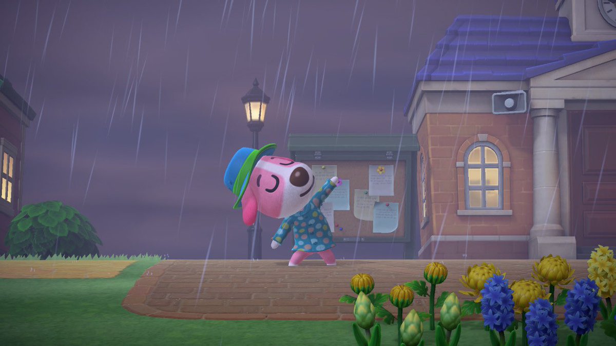 plausiblepapa's tweet photo. not even a thunderstorm can stop cookie #acnh https://t.co/c0TpB801IQ
