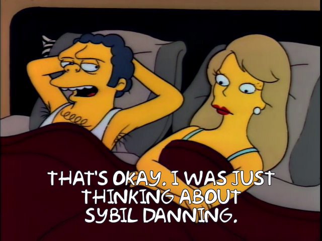 One of my favorite random Simpsons lines. Happy birthday, Sybil Danning. 