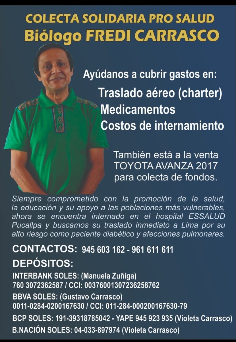 vilma_mc's tweet photo. En este momento de lucha contra la pandemia a causa del SARS CoV-2 apoyemos con nuestro aporte voluntario a Nuestro ViceDecano Nacional del Colegio de Biólogos del Perú , un luchador de Nuestra  profesión  orgullosamente Biólogos
@MartinVizcarraC 
@Minsa_Peru 
@victorzamora https://t.co/8BZsdkdYAY