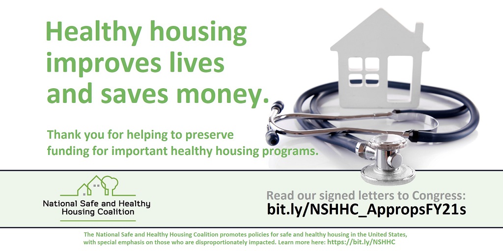 NCHH's tweet photo. A heartfelt #THANKS to all of you who signed the recent Nat'l Safe and Healthy Housing Coalition #FY21 #appropriations letters to #Congress supporting vital @CDCEnvironment, @EPA, @EPAair & @HUDHealthyHomes programs.
https://t.co/Tl20DTgA0N
#NSHHC #HealthyHousing #LeadPoisoning https://t.co/XIomL80Sfp