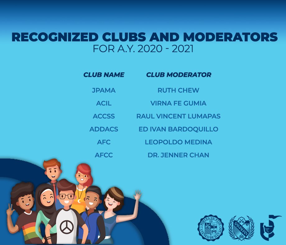 AdduOsa's tweet photo. Attention: After due deliberation, the Student Affairs Committee (SAC) approved the renewal and recognition of clubs for AY 2020-2021. The basis for evaluation was the performance of clubs the previous school year following the provisions of the 2019 Student Handbook. https://t.co/jWHjaPfra2