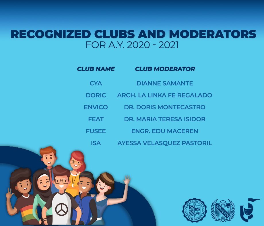 AdduOsa's tweet photo. Attention: After due deliberation, the Student Affairs Committee (SAC) approved the renewal and recognition of clubs for AY 2020-2021. The basis for evaluation was the performance of clubs the previous school year following the provisions of the 2019 Student Handbook. https://t.co/jWHjaPfra2