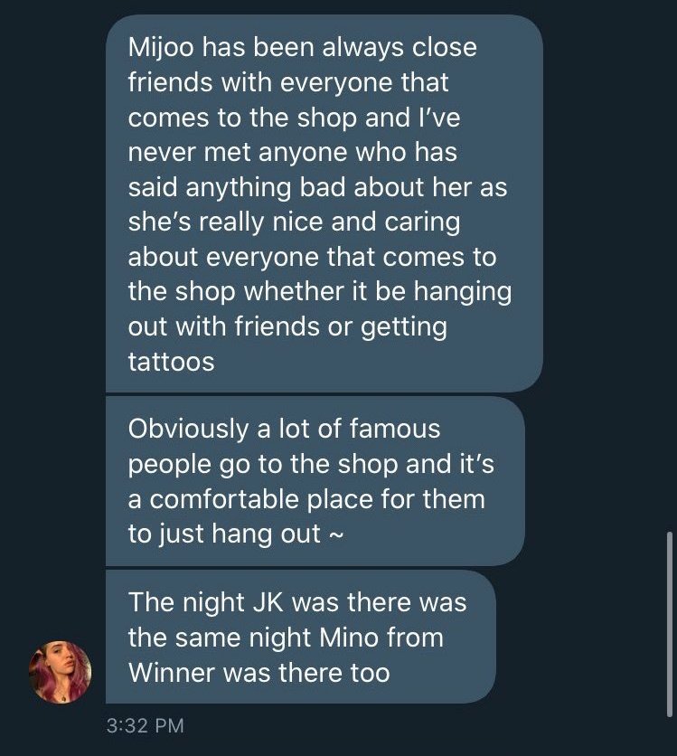 She looks to be used to hug her friends and is something that is not so weird to do in Korea like some ppl say.J.k went to the shop a few times to conclude his tattoos and it was in one of those times when he made this +++ tattoo with other ppl including Mino.