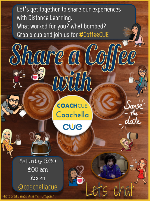 Need a digital coffee break? Join us this Saturday at 8am. Save the date. #CoffeeCUE #BetterTogether #SociallyDistancedbutTogether