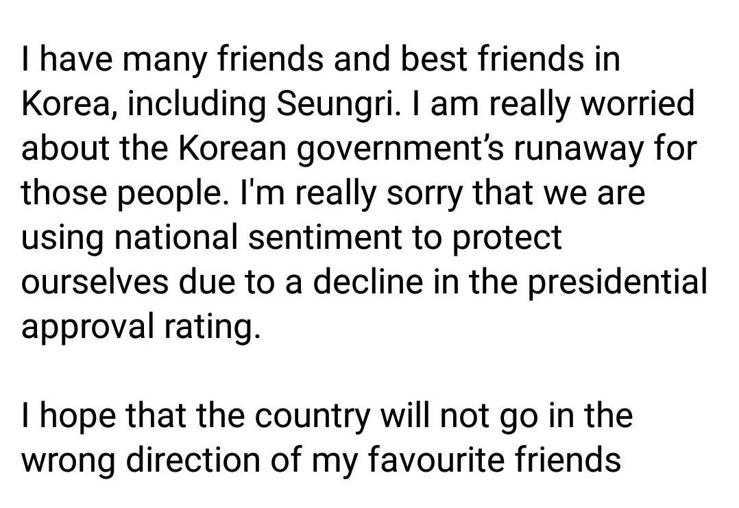 >> i hope that the country will not go in the wrong direction of my favorite friends.-Hamajinho (Seungri's friend and Seungri's jujitsu teacher)