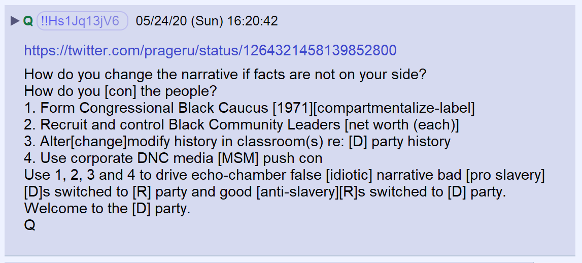 114) Democrats couldn't change the facts of history so they created a propaganda campaign that pushed a false narrative regarding civil rights.  https://twitter.com/prageru/status/1264321458139852800