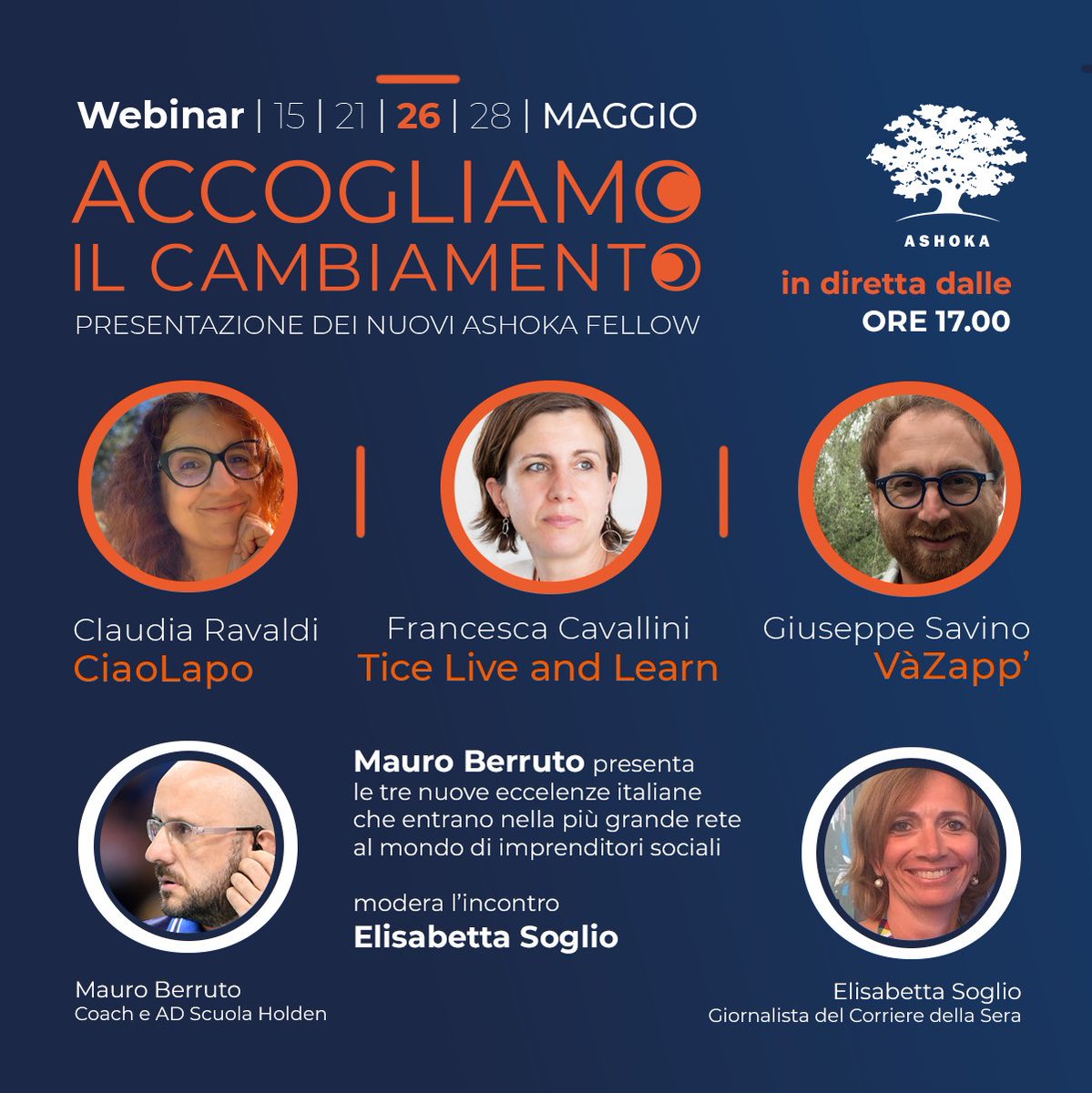 #BuongiornoATutti 💥 manca solo 1️⃣ giorno 💥 alla presentazione dei nuovi #AshokaFellows 🎉 la comunità del #cambiamento si allarga con 3️⃣ nuovi imprenditori sociali. Seguici sul nostro canale #Facebook martedì #26 alle 17:00 #SocEnt #socin #impinv #changemakers