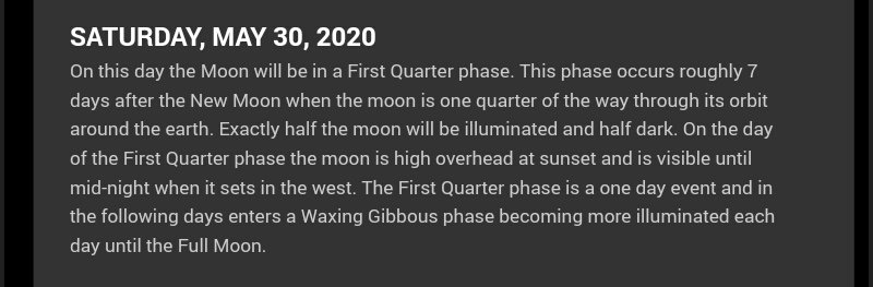 Idk if it makes sense lol I'm sorry for that. So, I've searched what will be the moon phase on May 30th. It says that it's going to be in a First Quarter phase. Half-illuminated and half-dark. Also, it mentions that it's a ONE DAY EVENT. It really is for us, Atiny. KQ!  +