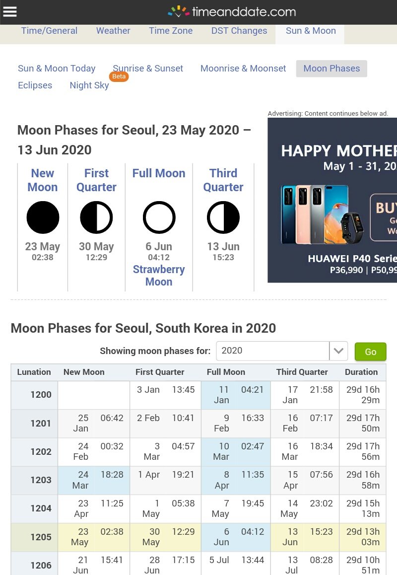 And so, my curiosity didn't stop there.  Back to the line "CRESCENT BECOME A FULL MOON". Let's go to the Full Moon part. So, When is the next FULL MOON??? JUNE 6,2020 Sat. And if you look at the data below (left side), it says STRAWBERRY MOON. STRAWBERRY? I only know Hongjoong