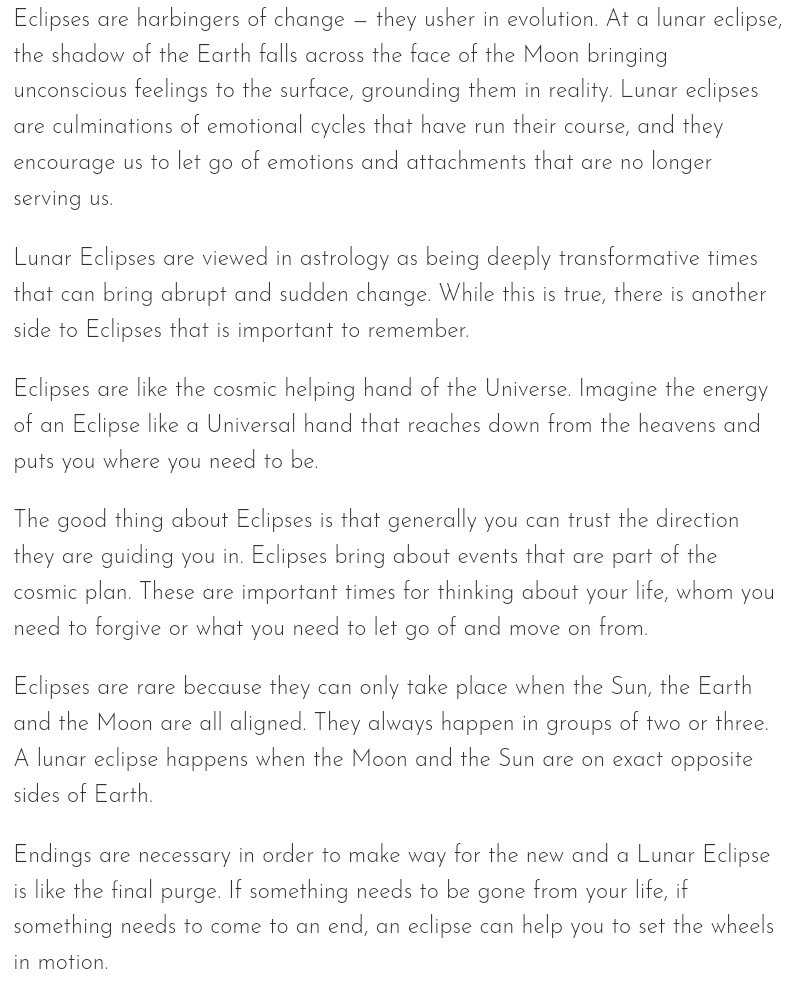 "ENDINGS ARE NECESSARY IN ORDER TO MAKE WAY FOR THE NEW AND A LUNAR ECLIPSE IS LIKE THE FINAL PURGE."