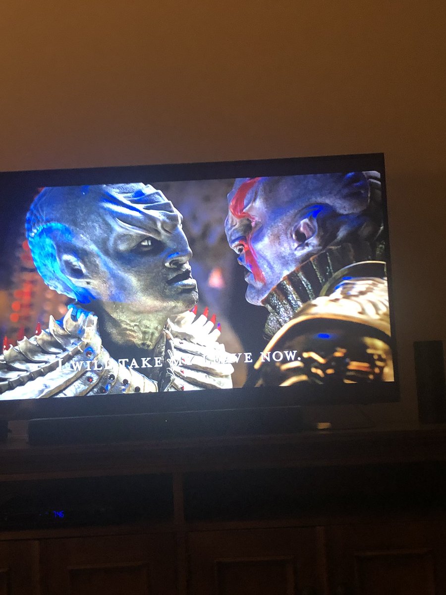 kathrynblack120's tweet photo. Continuing an overdue rewatch for me, 1st watch for Wayne #StarTrekDiscovery So good. #YallBroughtYourAGame #TheBigScream #TheFacePaint Cornwall &amp; L'Rell &amp; Kor, oh my! https://t.co/aRTNVkFofH