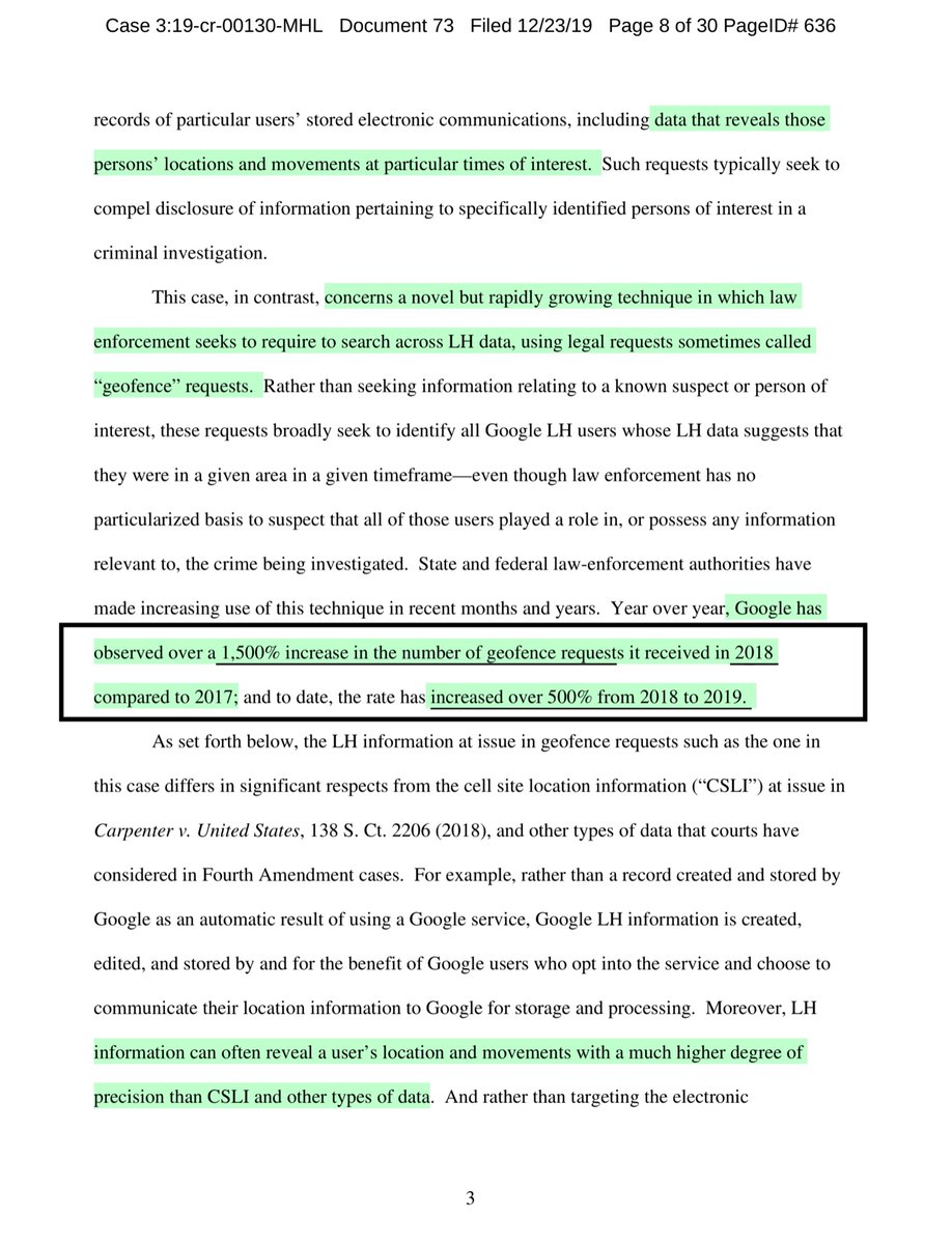 I neglected to give you the Google’s Amicus CURIAE 12/2019“..warrant and hold that both the Stored Communications Act 18 USC § 2703, and the Fourth Amendment require the government to obtain a warrant supported by probable cause...”SEE Pg 3 black box https://ecf.vaed.uscourts.gov/doc1/189110200981