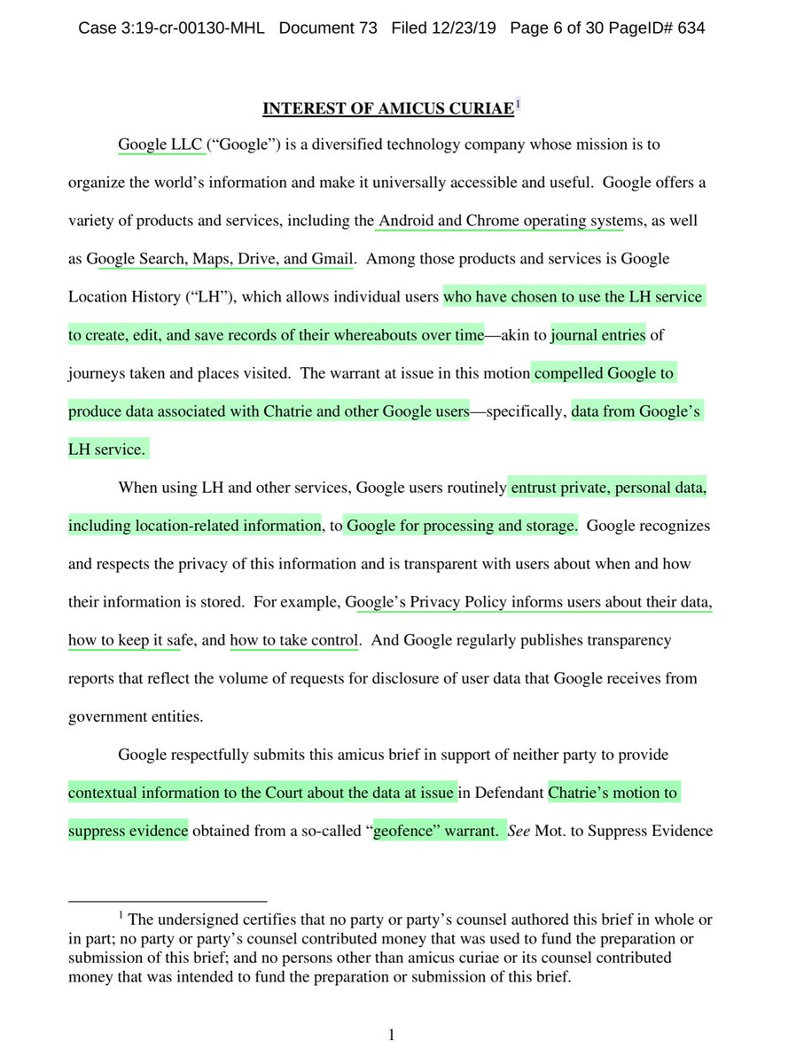 I neglected to give you the Google’s Amicus CURIAE 12/2019“..warrant and hold that both the Stored Communications Act 18 USC § 2703, and the Fourth Amendment require the government to obtain a warrant supported by probable cause...”SEE Pg 3 black box https://ecf.vaed.uscourts.gov/doc1/189110200981