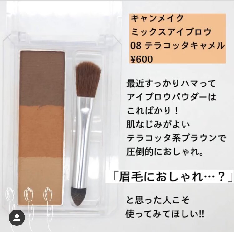 Shabonのちば ふんわり眉毛にしたいならオレンジ系や赤みがあるアイブロウアイテムがおすすめ 個人的に最近はこのcanmakeのアイブロウパウダーにはまり中 付属のブラシでふわんふわんな柔らか眉毛に仕上がります しかも意外と落ちにくくて優秀