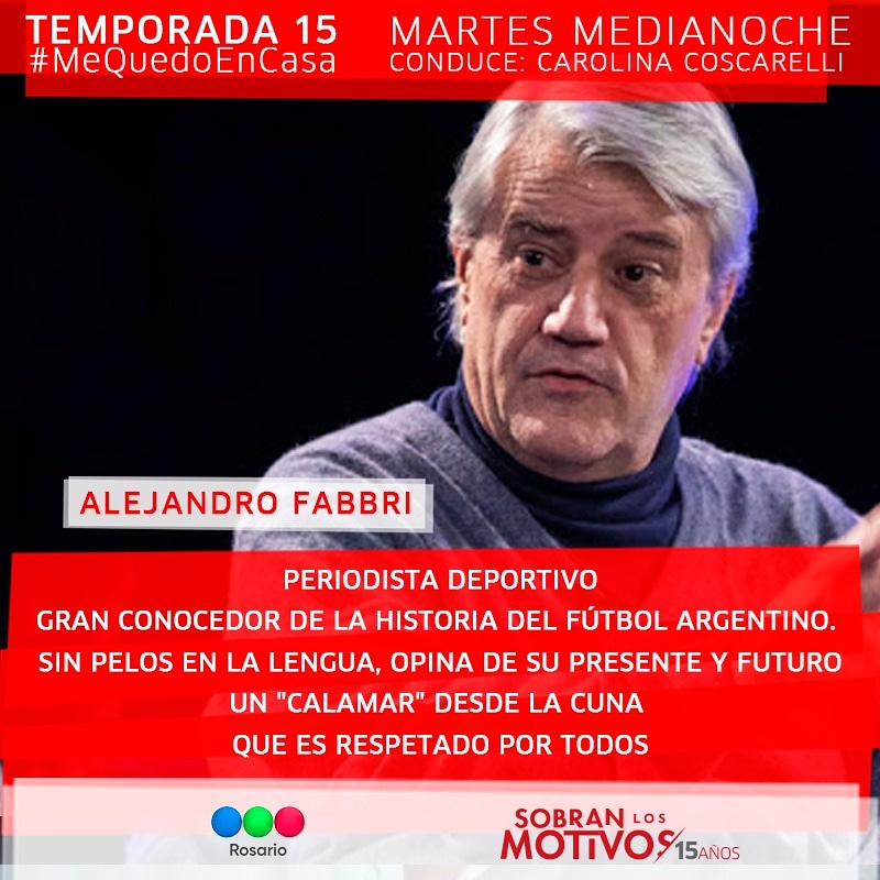 slmrosariotv's tweet photo. Este #Martes en #SobranLosMotivos, una jugosísima charla junto a @ale_fabbri 🎙Imperdible oportunidad de conocer la historia del Periodista Deportivo de @TyCSports ‼

#Medianoche por @teleferosario 📺

#SobranLosMotivosDesdeCasa #AlejandroFabbriEnSLM #AlejandroFabbri #TyCSports https://t.co/jHgI9HDn6d